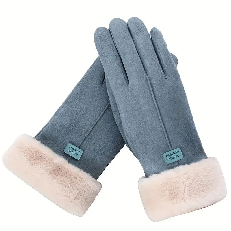 Cashmere Warm Suede Leather Plush Touch Screen Gloves Free Shipping