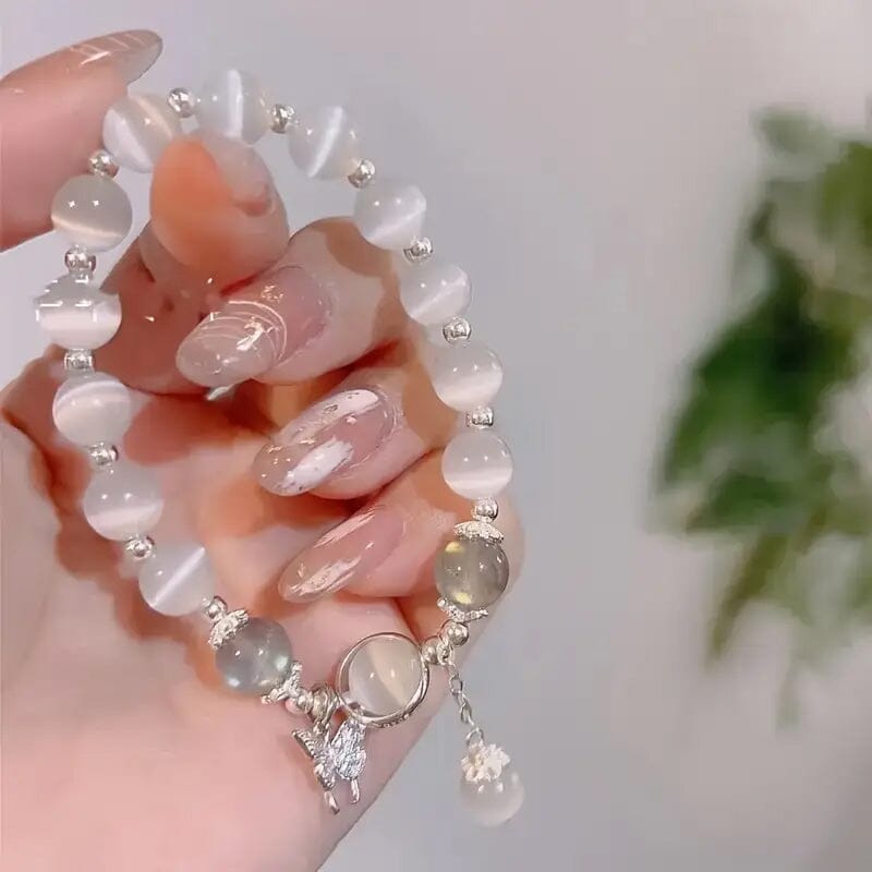 Glass Cat Eye Stone Beaded Bracelet with Butterfly Charm Best Wholesale Sale Online