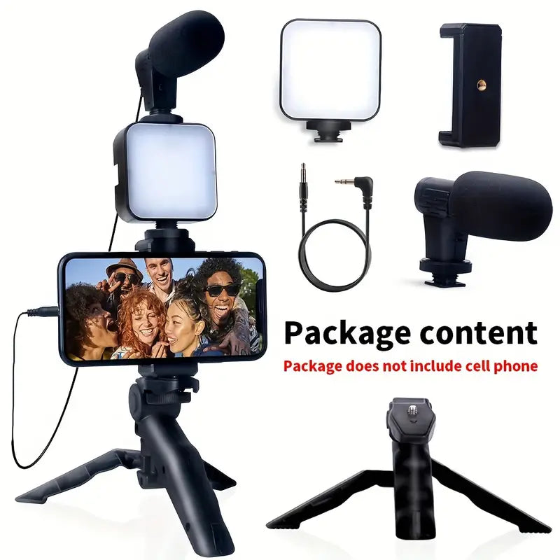 Beginner Video Blogging Kit with a 10-inch Tripod, Phone Holder, and Mini Shotgun Microphone Amazon Sale Online