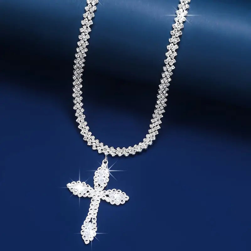 925 Sterling Silver Cross Pendant Necklace with Sparkling Rhinestone Embellishments Cheap Sale Explore