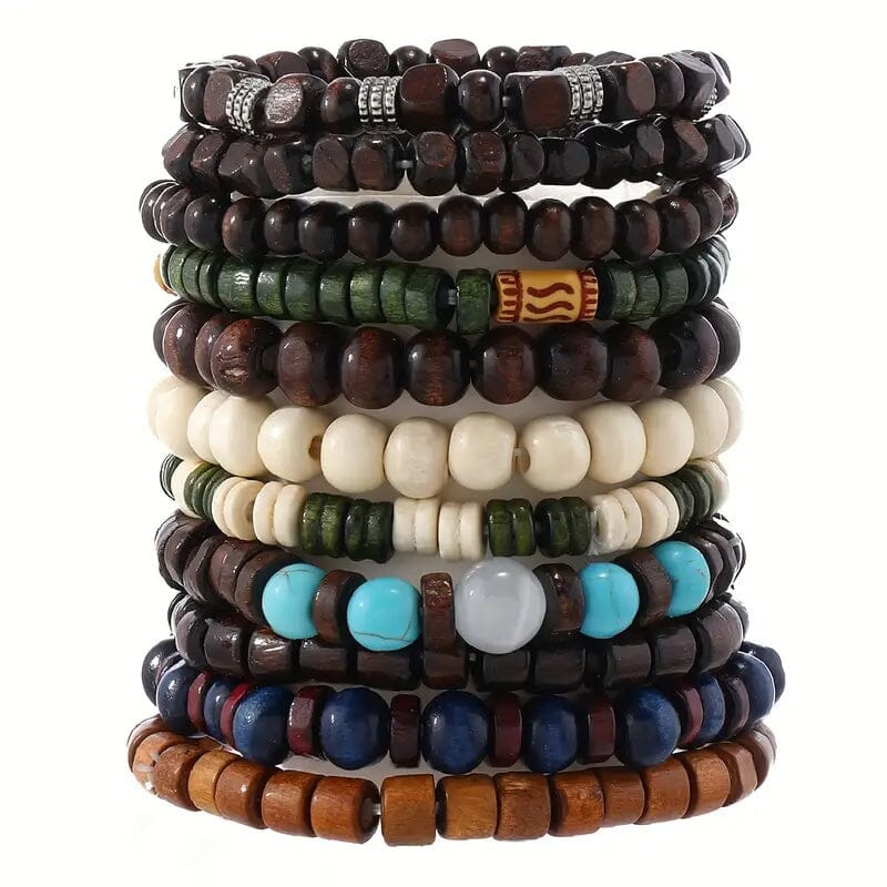 22-Pieces: Bohemian Vintage Wooden Beads Bracelet Set Under 70 Dollars