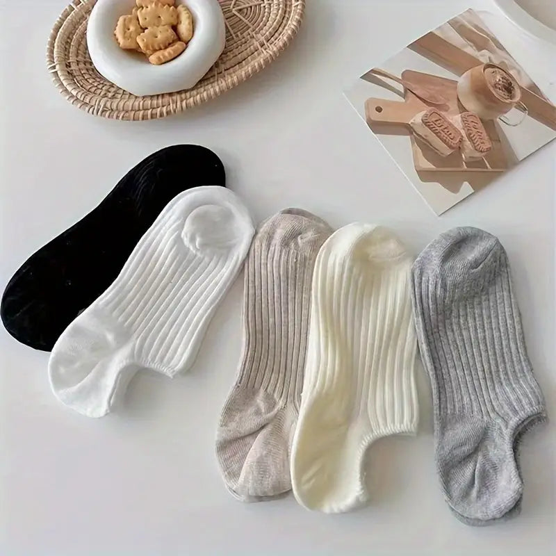 5-Pairs: Women's No-Show Socks, Elegant Solid Colors Sale Choice