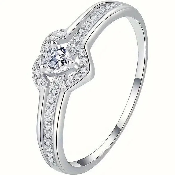 Elegant 925 Sterling Silver Heart Ring with Sparkling Zirconia Outlet Online