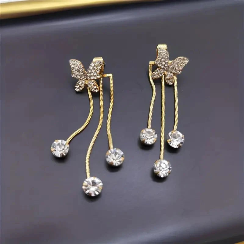 Golden-Tone Alloy Zirconia Dangle Earrings Very Cheap Pice