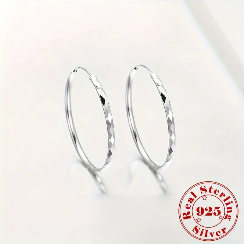 S925 Sterling Silver Hoop Earrings With Exaggerated Large Circle Diamond Pattern Hoop Discount Shop