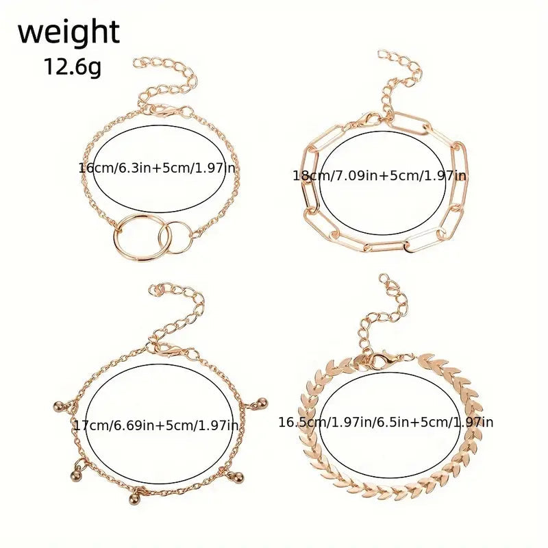 4-Pieces: Vintage Leaf Pendant Hand Chain Bracelet Set For Women Recommend Cheap Pice