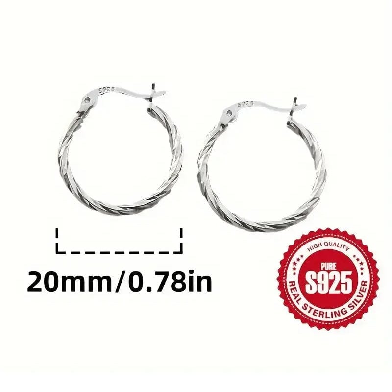 S925 Sterling Silver Geometric Twist Circle Hoop Earrings Fashionable