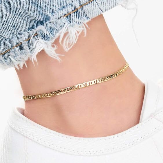 18K Gold Flat Marina Link Anklet for Women Get Authentic Cheap Online