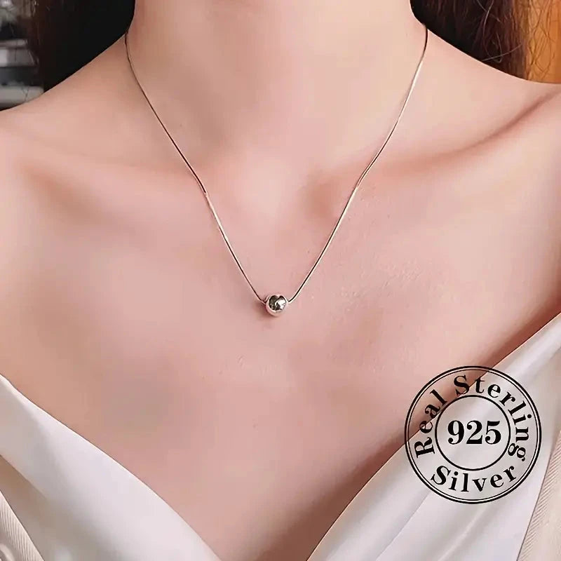 Simple Retro Bohemian Style 925 Sterling Silver Necklace with Small Ball Pendant Free Shipping Order