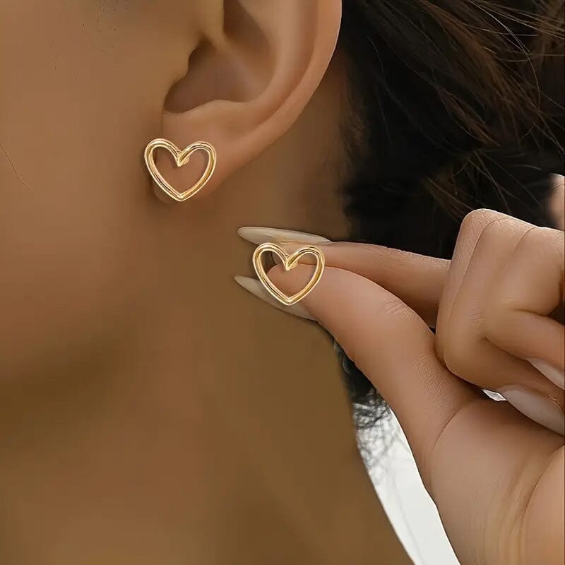 Glossy Hollow Heart Design Stud Earrings Low Cost