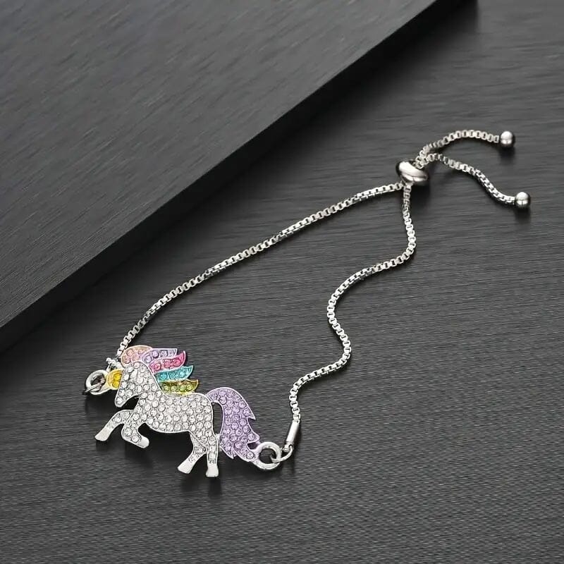 2-Piece Set: Rainbow-Colored Unicorn Necklace and Bracelet Choice For Sale