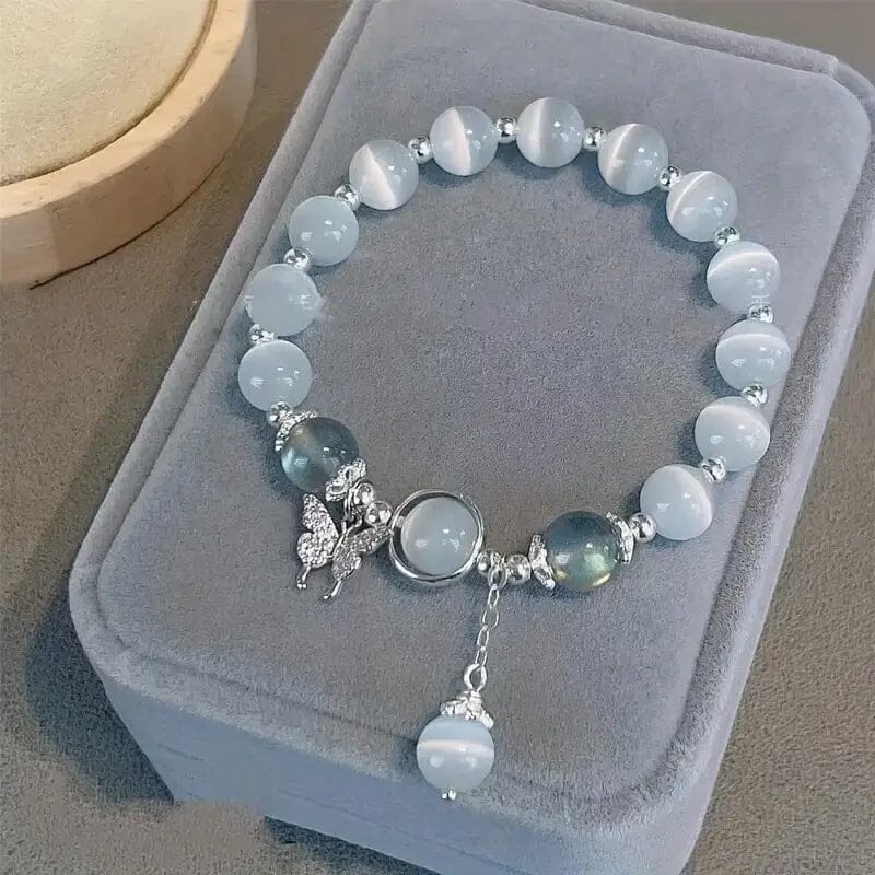 Glass Cat Eye Stone Beaded Bracelet with Butterfly Charm Best Wholesale Sale Online