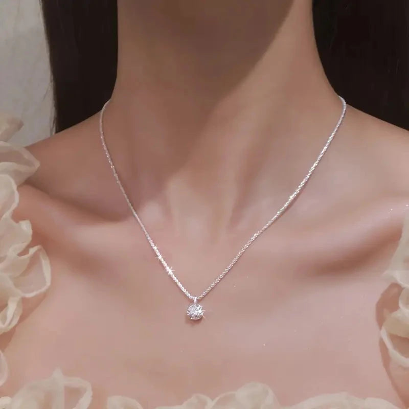 Sparkling Wave-Shaped Six-Claw Single Zirconia Pendant Necklace Footlocker Finishline Online