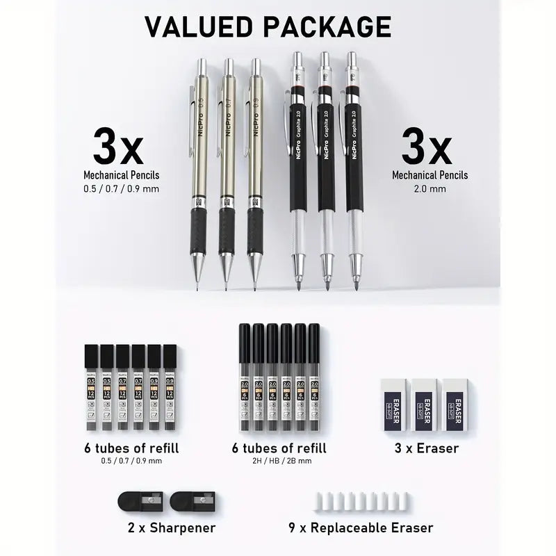 Nicpro Art Mechanical Pencil Set for Writing, Sketching, Drawing With Lead Refills Case From China For Sale