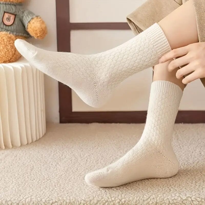 6-Pairs: Autumn and Winter Thick Warm Solid Socks Collections For Sale
