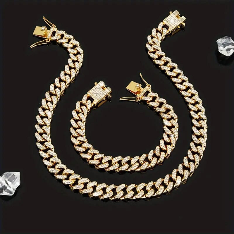 2-Piece Set: Unisex Hip Hop Cuban Chain Necklace and 8 Bracelet Clearance 2025