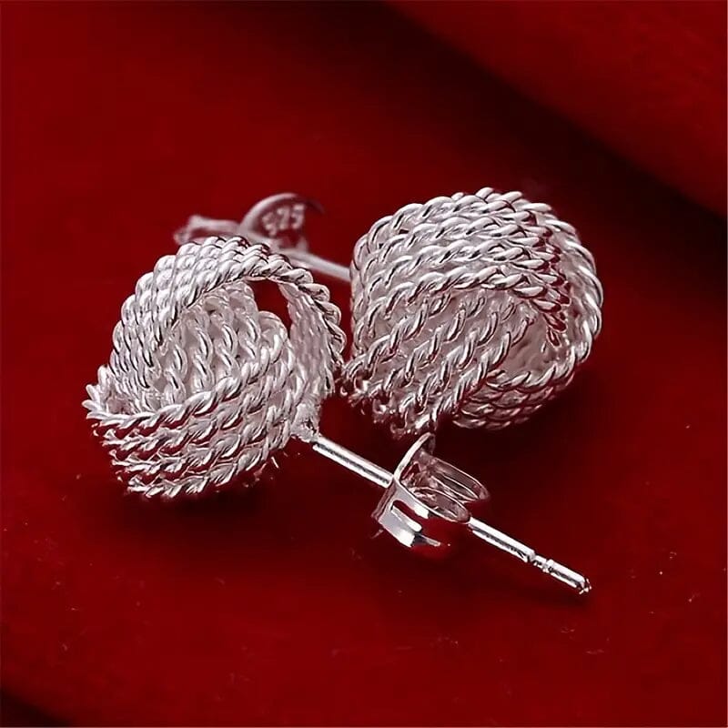 925 Sterling Silver Braided Ball Earrings Discount Sale Online