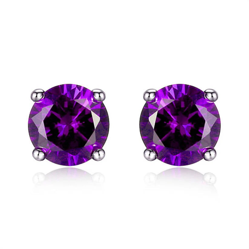 925 Sterling Silver 6mm Round-Cut Amethyst Stud Earrings In China For Sale