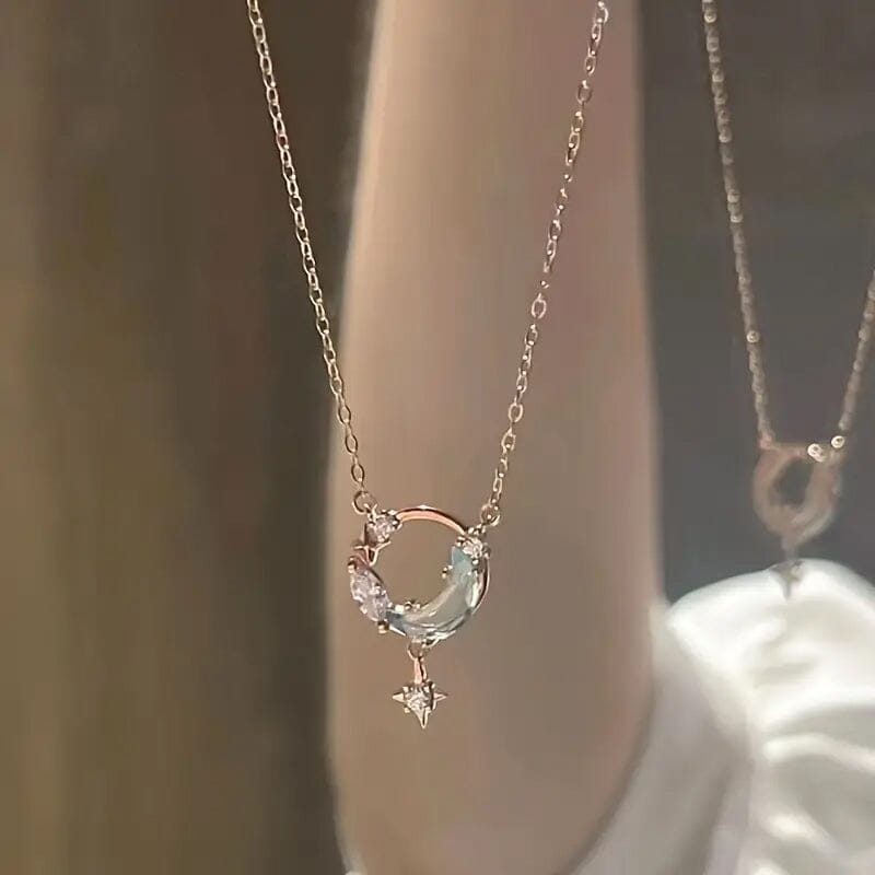 Stunning Moon and Star Birthstone Pendant Necklace Original Cheap Pice