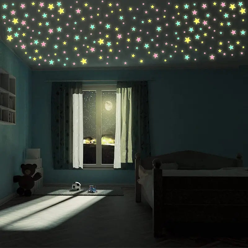 100-Pieces: Glow-in-the-Dark Fluorescent Wall & Ceiling Star Stickers Huge Surprise