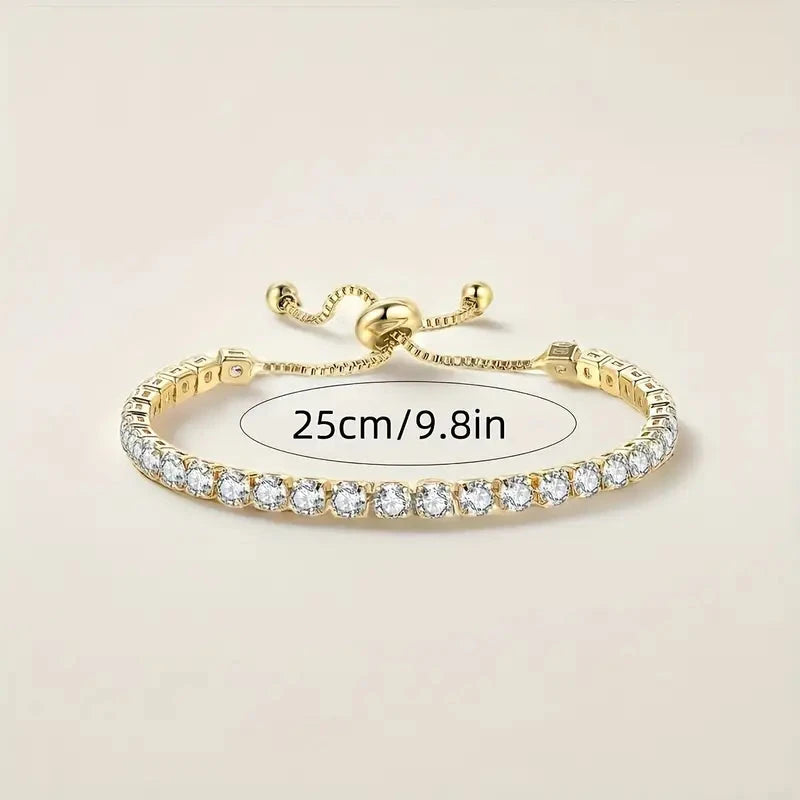 Copper Base with Plated Finish Synthetic Cubic Zirconia Inlay Adjustable Tennis Bracelet for Women Latest Collections Online