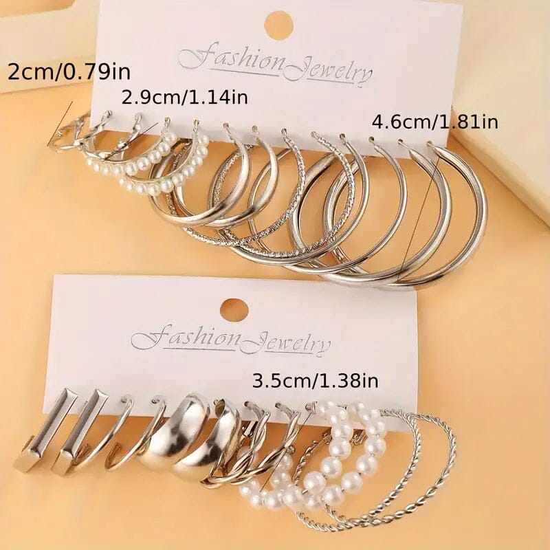 12-Pairs: Gold Hoop Earrings with Faux Pearl Decor Set Outlet 2025 New