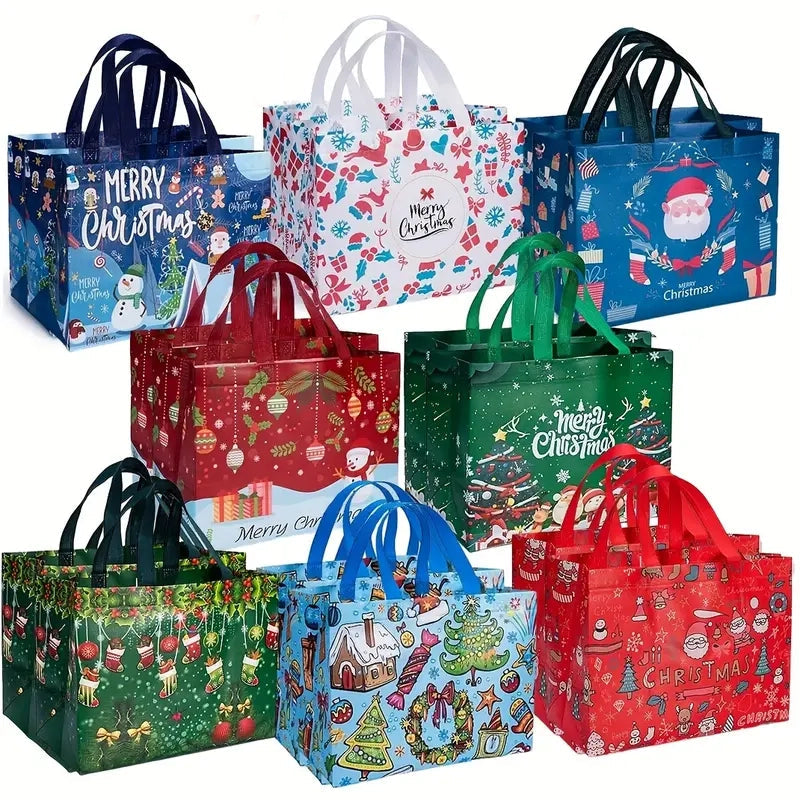 8-Pack: Large Christmas Gift Bags with Handles - Reusable Non-Woven Tote Bags Discount Shop