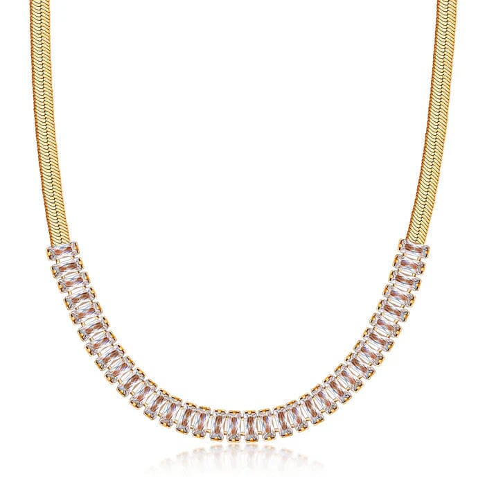 18K Gold Crystal Herringbone Necklace Outlet New Styles