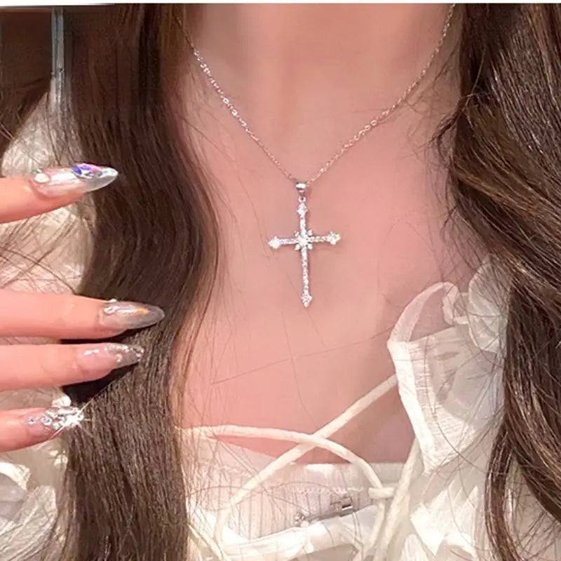 Rhinestone Exquisite Zircon Cross Pendant Necklace Discount Looking For