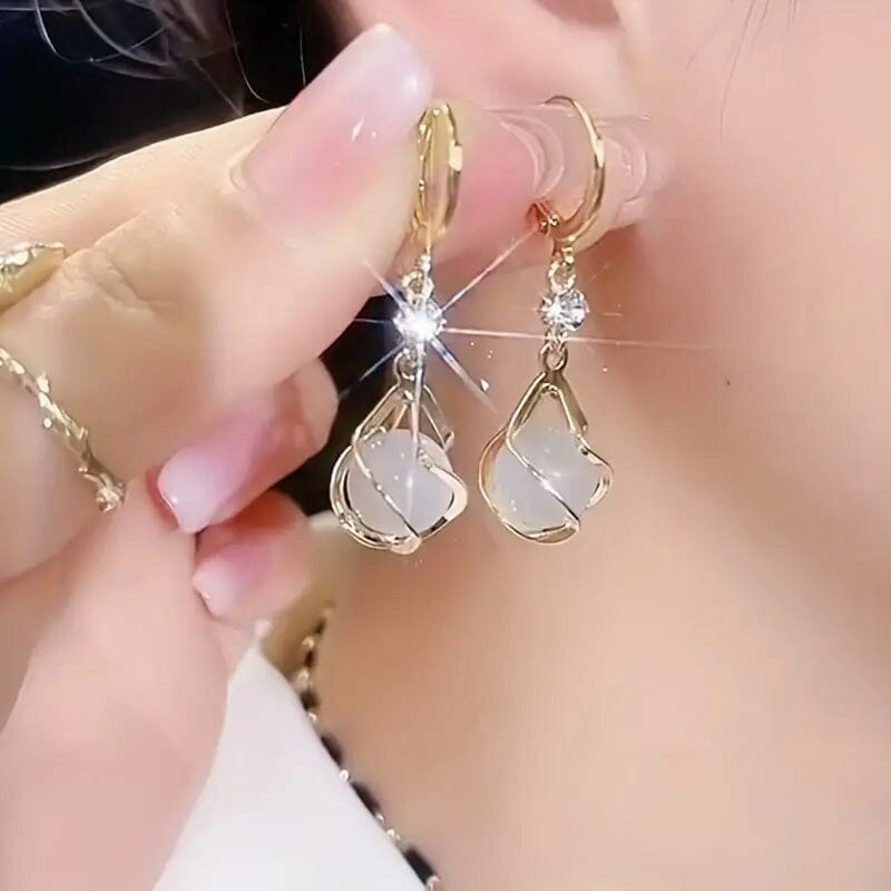 Moonstone Bead Shiny Rhinestone Dangle Earrings Footlocker Finishline Sale Online