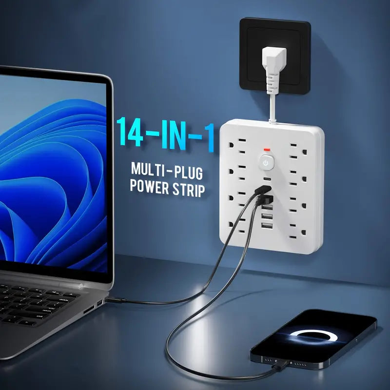 14-in-1 Power Strip With 4 USB Outlets, 2 Type-C Outlet and 8 AC Socket Outlets Free Shipping Browse