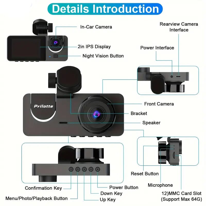 3-Channel 4K UHD Dash Cam Front, Rear and Inside with 32GB SD Card Outlet Online