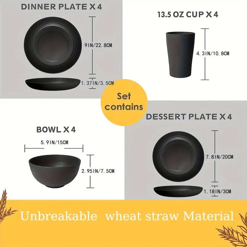 16-Piece: Durable Wheat Straw Dinnerware Set Clearance Pirce Sale