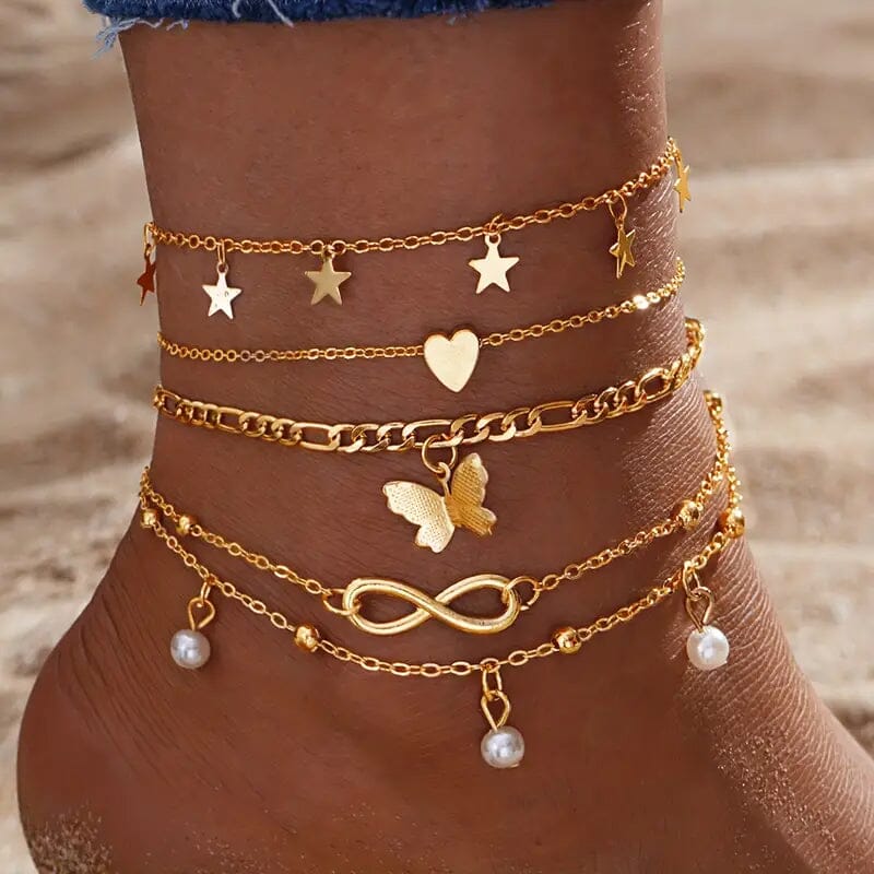 4-Pieces: Stackable Thin Chain Anklet Set Discount Big Discount