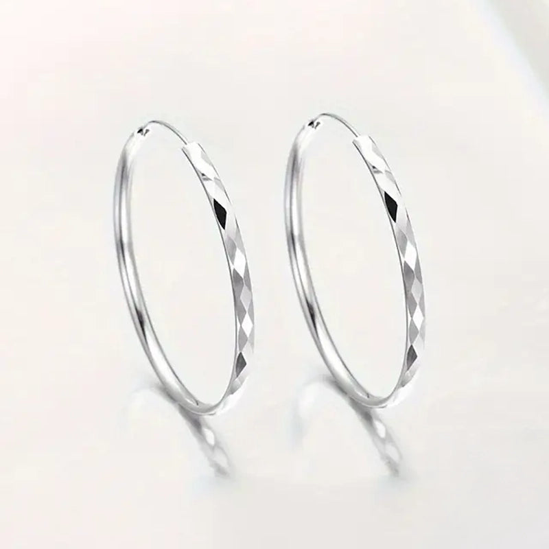 S925 Sterling Silver Hoop Earrings With Exaggerated Large Circle Diamond Pattern Hoop Discount Shop