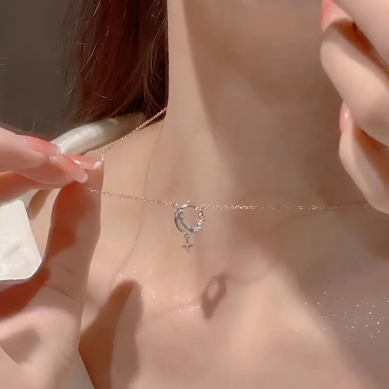 Stunning Moon and Star Birthstone Pendant Necklace Original Cheap Pice