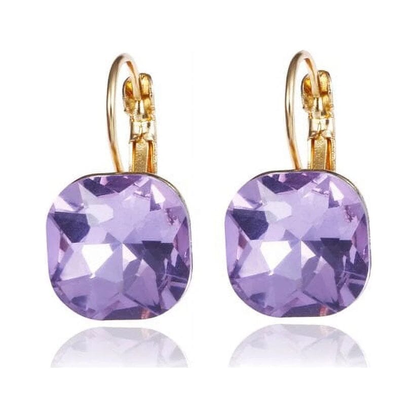 Amethyst Crystal Gold Filled Square Earrings For Women Popular Rhinestone Stud Earrings Big Discount For Sale