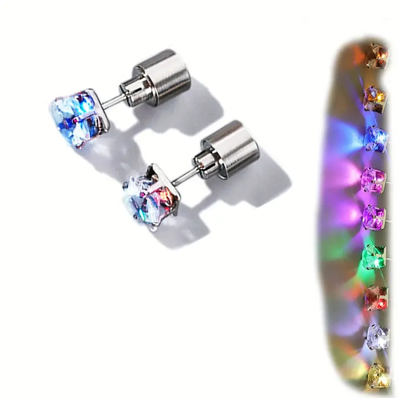 Glowing Rainbow LED Earrings: Color-Changing Ear Drop Pendants with Light-Up Crown Studs Online Shop From China