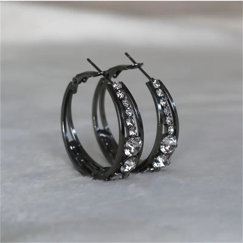 Hoop Earrings Inlaid Shiny Rhinestone For Ladies Fashion Style Online