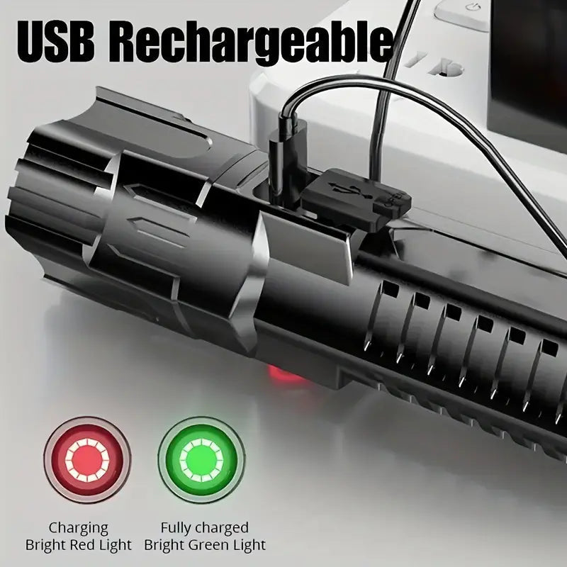 Super Bright Flashlight, USB Rechargeable Telescopic Zoom Wide Beam Manchester