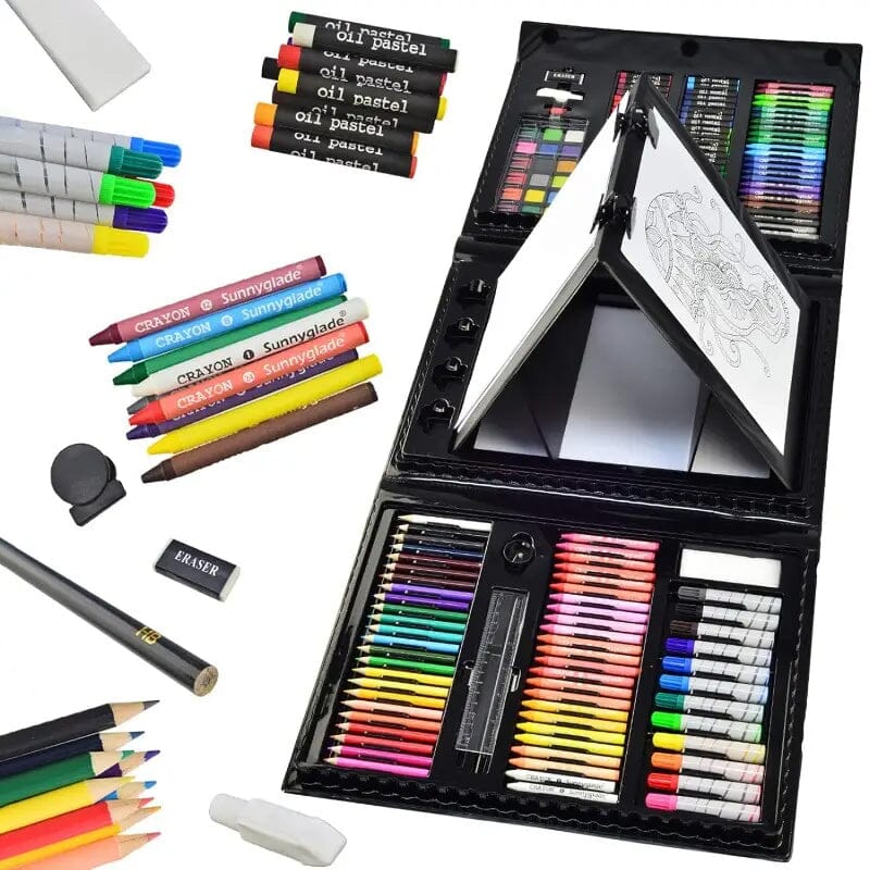 185-Piece: Double-Sided Trifold Easel Art Kit Discount For Sale