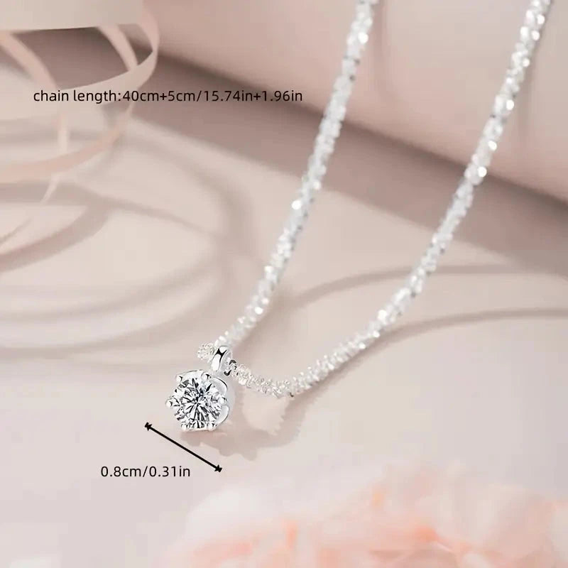 Sparkling Wave-Shaped Six-Claw Single Zirconia Pendant Necklace Footlocker Finishline Online