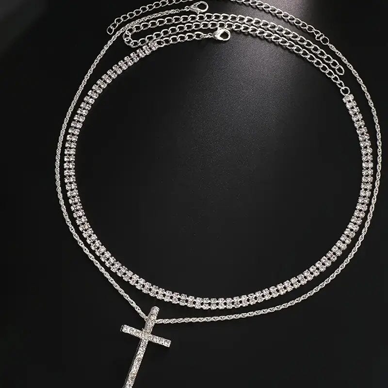 Women's Double Layer Artificial Crystal Cross Pendant Necklace Discount Recommend