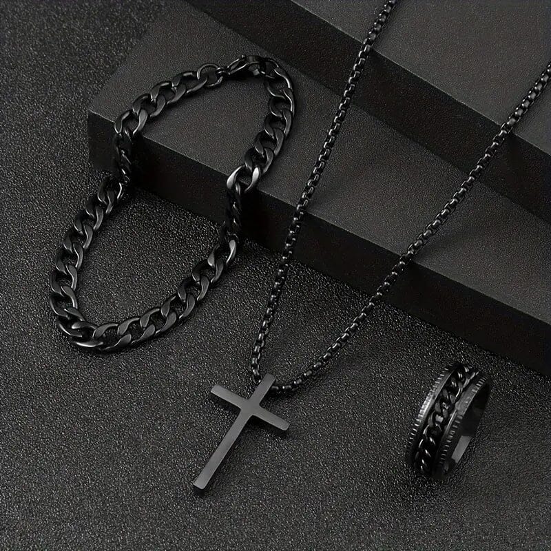 3-Piece Set: Fashion Versatile Dark Cross Stainless Steel Jewelry Free Shipping New Styles