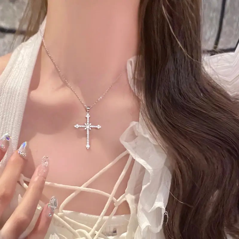 Rhinestone Exquisite Zircon Cross Pendant Necklace Discount Looking For