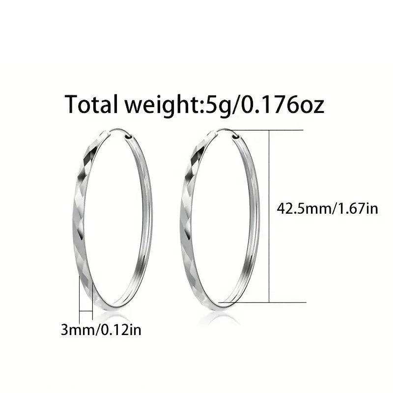 S925 Sterling Silver Hoop Earrings With Exaggerated Large Circle Diamond Pattern Hoop Discount Shop