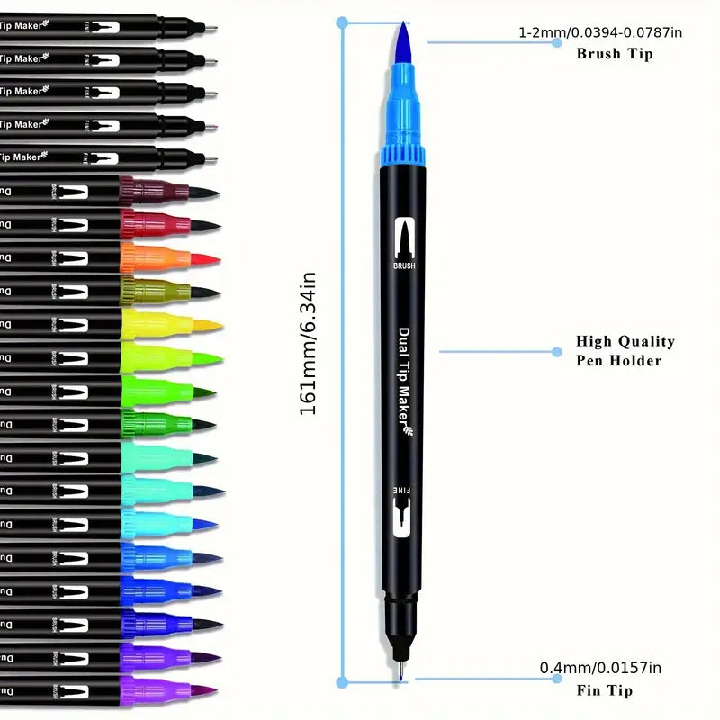 60-Pieces: Vibrant Double-Tip Brush Pens - Artist-Grade Fine & Brush Markers With Credit Card For Sale