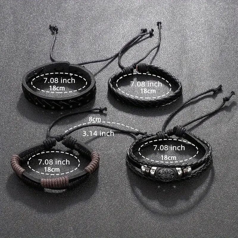 4-Piece Set: Exquisite Vintage-Style PU Leather Woven Handmade Charm Bracelets for Men Free Shipping Big Discount