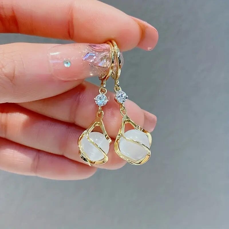 Moonstone Bead Shiny Rhinestone Dangle Earrings Footlocker Finishline Sale Online