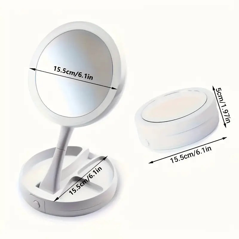 Foldable LED Vanity Mirror With Storage Box, Double-sided 1X & 10X Magnifying Retractable Mirror Official Site